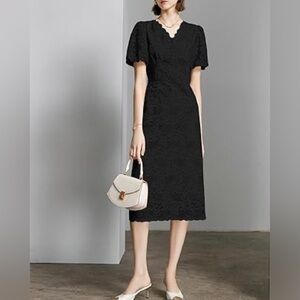 Elegant Black Lace Midi Dress